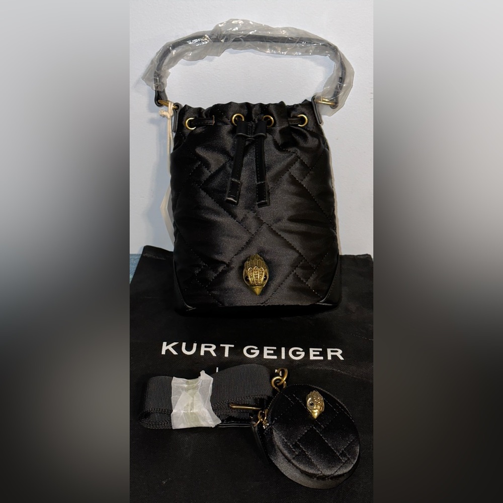 NWT Kurt Geiger London Black Quilted Drawstring Crossbody Bag